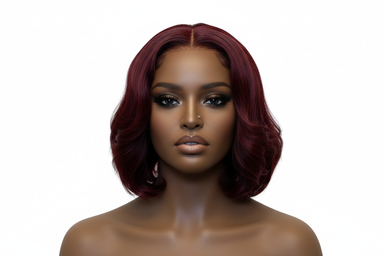 The “Catherine “ Maison Classic 4×4 Bob – 210% Density | 6–10” | 13A Premium Hair |Burgundy