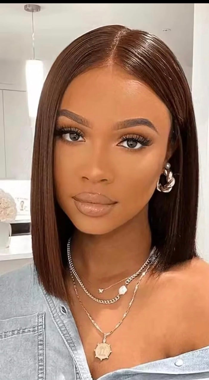 The “Catherine “ Maison Classic 4×4 Bob – 210% Density | 6–10” | 13A Premium Hair |Brown